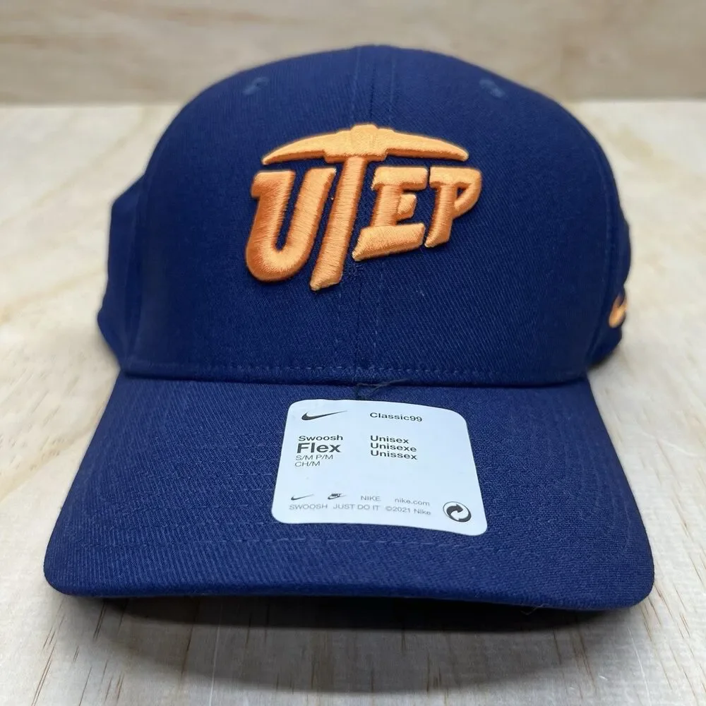 NEW S/M UTEP Miners Nike Classic99 Flex Fit Fitted Cap Hat Blue